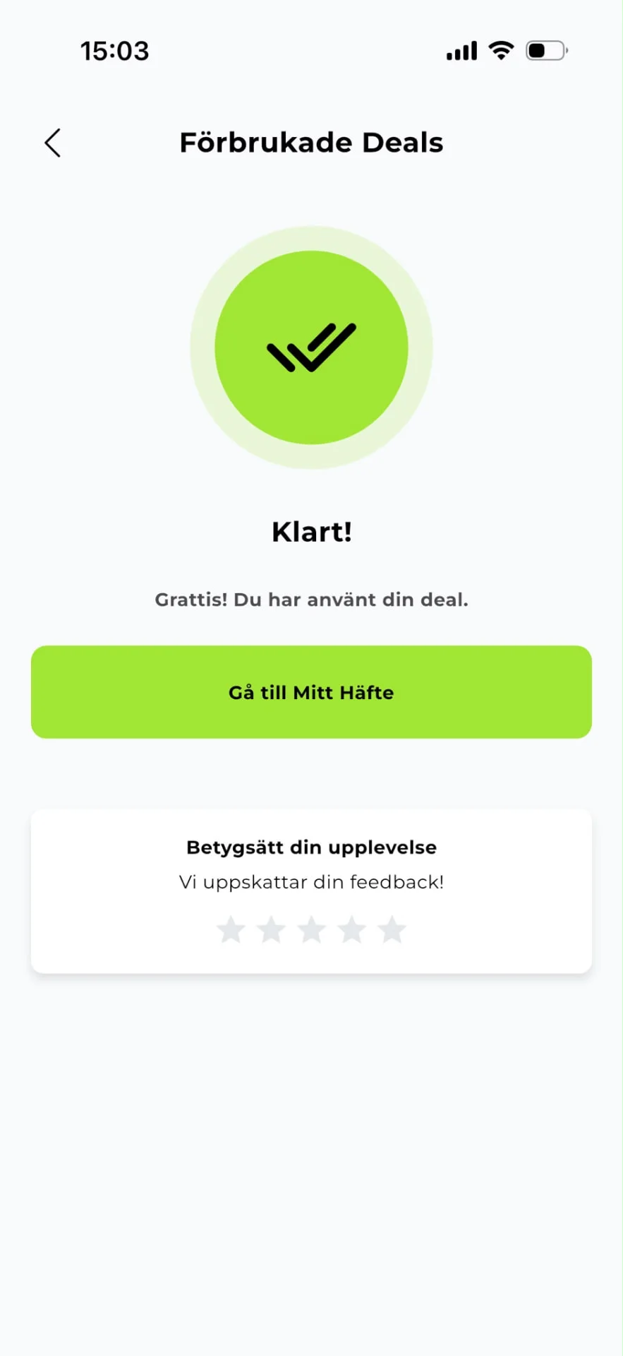 Erbjudandet är använt