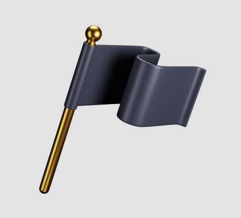3D-ikon av en mörk flagga på en guldfärgad stång.
